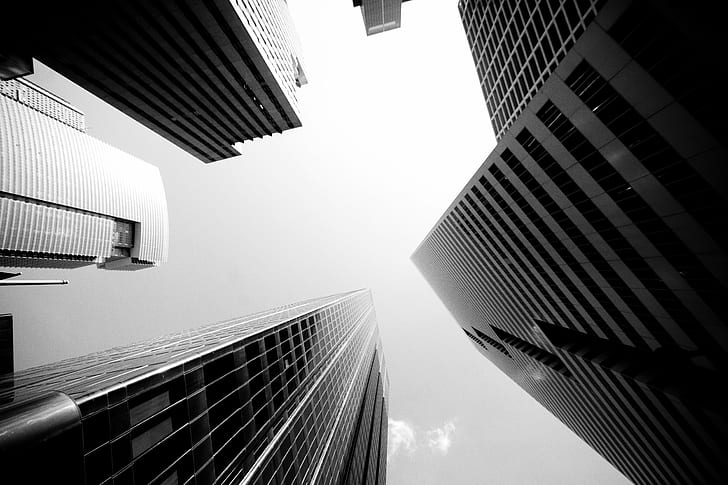 low angle grayscale photography of buildings, Monument, Harris County