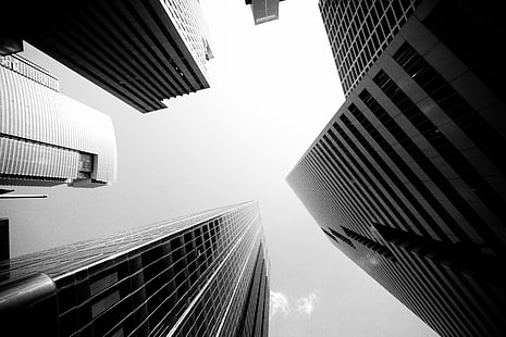 low angle grayscale photography of buildings, Monument, Harris County HD wallpaper