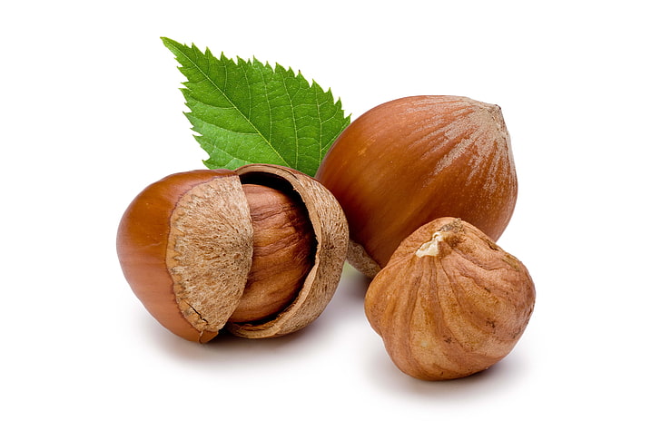three wall nuts, leaf, nut - Food, nutshell, hazelnut, brown