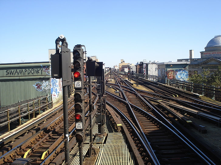 black and brown train tracks, Queens (burrough), Maryland Transit Association, HD wallpaper