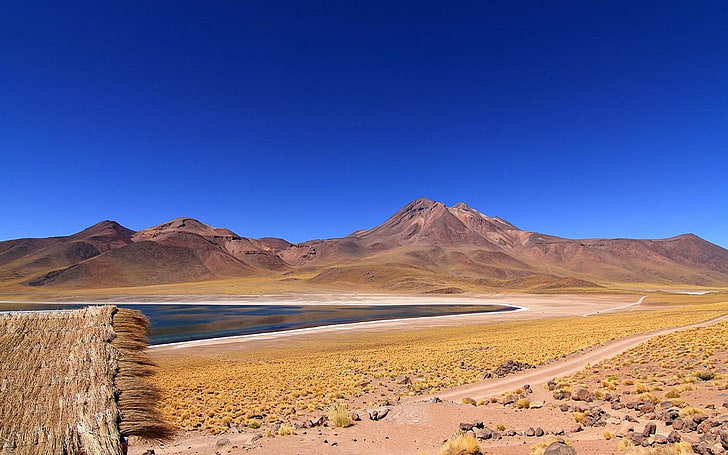 nature, landscape, Atacama Desert, Chile, lake, hut, dirt road