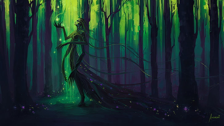 mythical creature 3D illustration, artwork, Aenami, green color, HD wallpaper