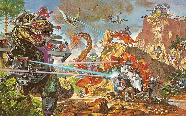 HD wallpaper: green dinosaur painting, dinosaurs, lasers ...