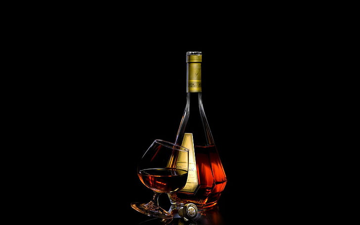 Alcohol Black Bottle Glass Wide Resolution, drinks
