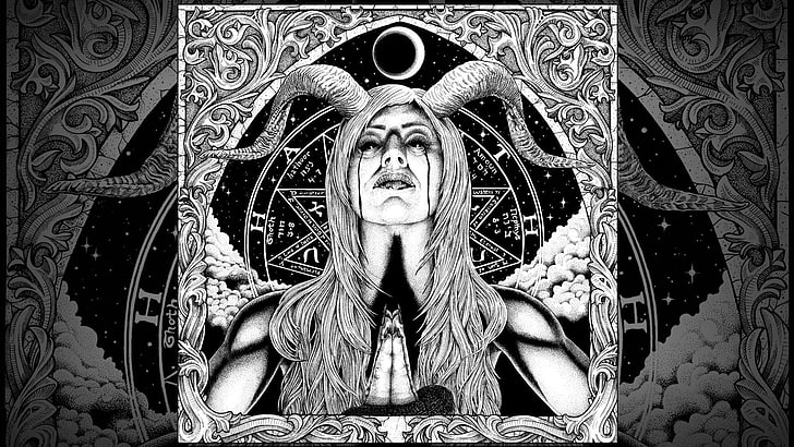 woman with horn wallapper, Ringworm, witch, metal music, spirituality