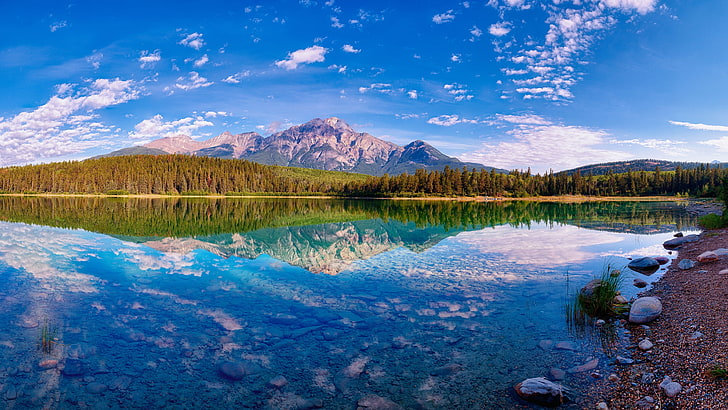 pyramid lake, jasper national park, alberta, canada, blue sky, HD wallpaper