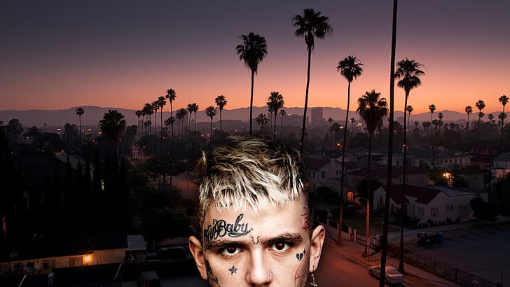 Lilpeep, LA city, Lil peep fan, crybaby, red eyes, blonde, tattoo