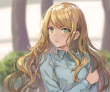 Hd Wallpaper Anime Anime Girls Long Hair Green Eyes Blond Hair One Person Wallpaper Flare