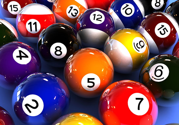 billiard balls, numbers, billiards, pool ball, multi colored, HD wallpaper