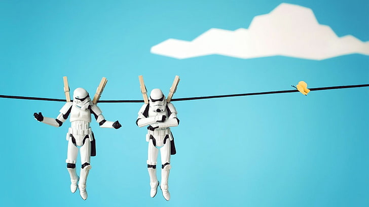 two Stormtrooper action figures, Star Wars, toys, sky, no people, HD wallpaper