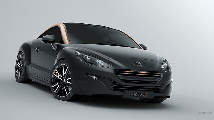 black Mercedes-Benz car, Peugeot RCZ, vehicle, black cars, studio shot, HD wallpaper