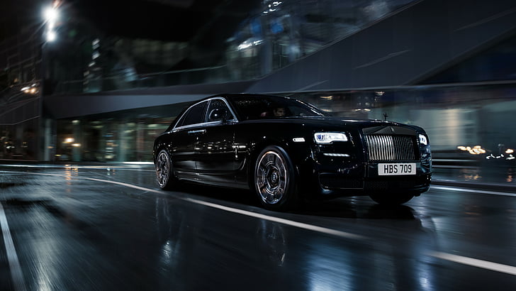 black sedan traveling road during nighttime, Rolls-Royce Wraith 