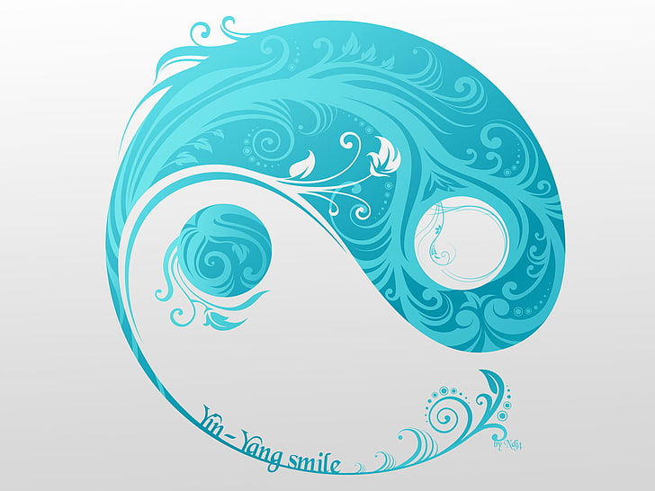 blue and white yin and yang illustration, symbol, grey background, HD wallpaper