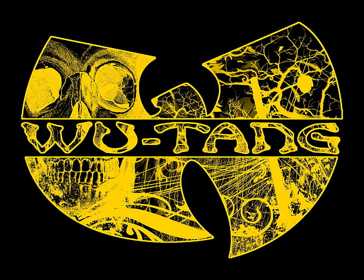 wu tang clan, studio shot, black background, yellow, no people