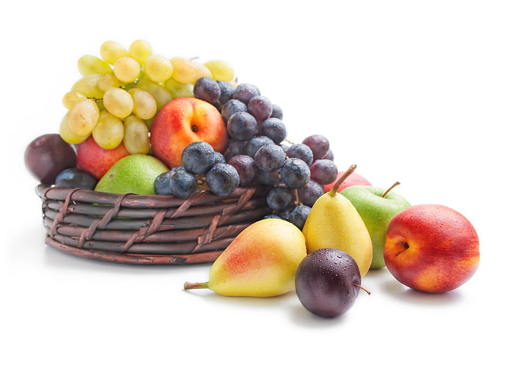 variety of fruits, berries, apples, grapes, plum, pear, nectarines, HD wallpaper