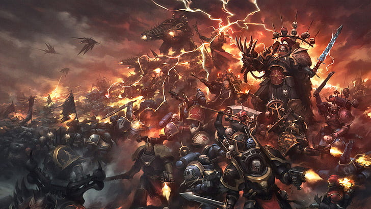 artwork, ultramarines, Warhammer 40 000, Black Legion, chaos space marines, HD wallpaper