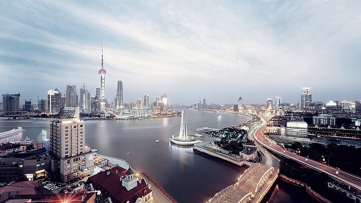 high-rise buildings, cityscape, Shanghai, architecture, built structure, HD wallpaper