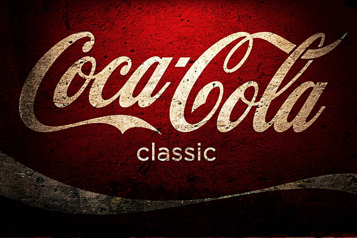 Coca-Cola logo, grunge, text, communication, western script, red