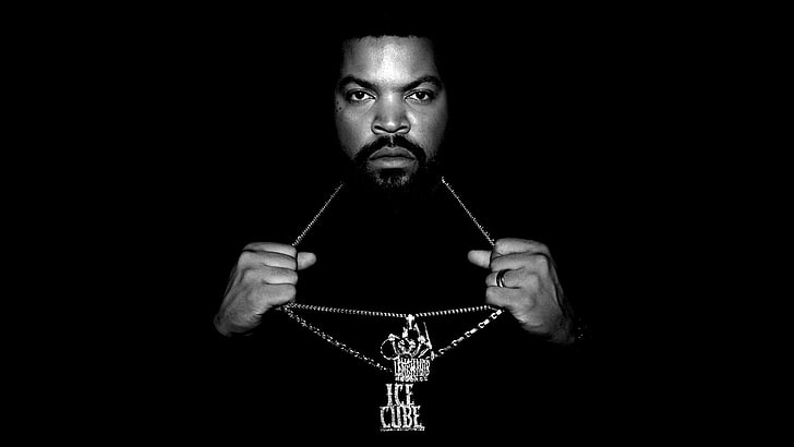 Ice Cube, rapper, chain, bristle, look, black Background, men, HD wallpaper