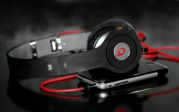 Beats by Dre, black and silver beats by dr dre headphones, music, HD wallpaper
