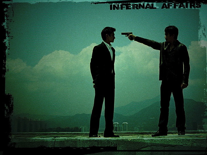 Infernal Affairs digital wallpaper, Movie, Gun, Man, two people