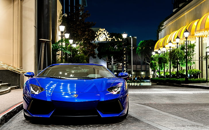 blue sports car, Lamborghini, Lamborghini Aventador, blue cars, HD wallpaper