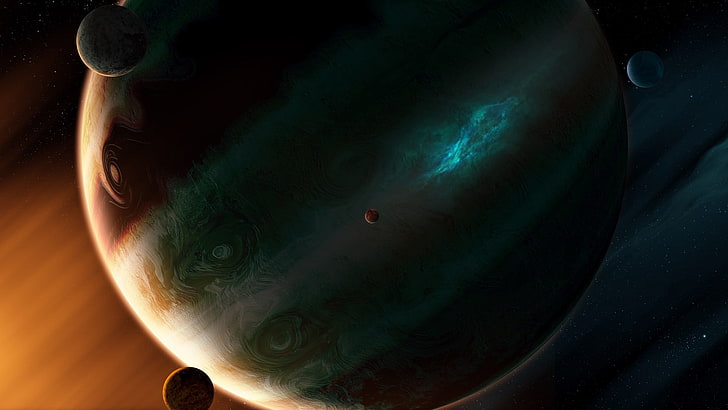 gray planet illustration, science fiction, space, digital art