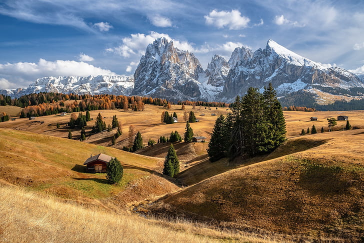 autumn, mountains, Alps, Italy, South Tyrol, The Dolomites, HD wallpaper