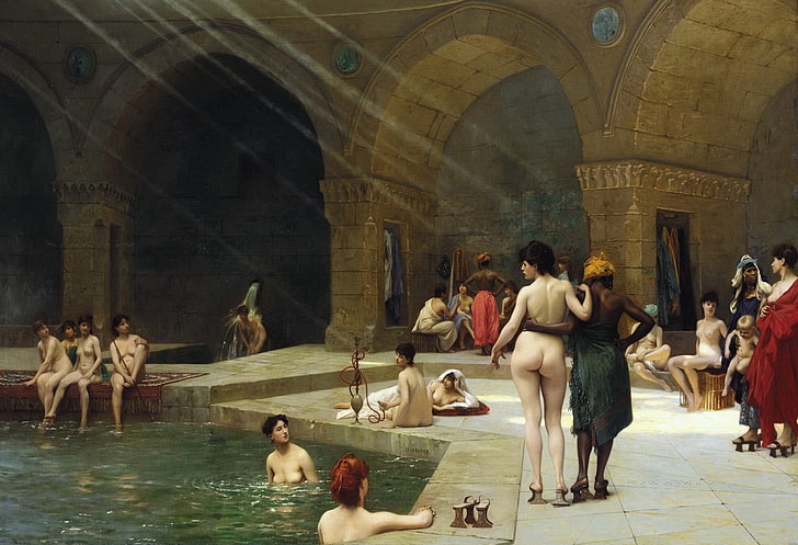 women at swimming pool painting, erotic, interior, Jean-Leon Gerome, HD wallpaper