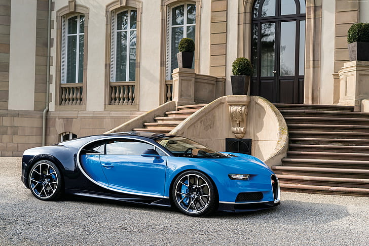 Bugatti Chiron, hypercar, blue, Geneva Auto Show 2017, HD wallpaper