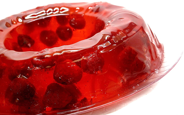strawberry jello, dessert, sweet, raspberry, berries, jelly, red, HD wallpaper