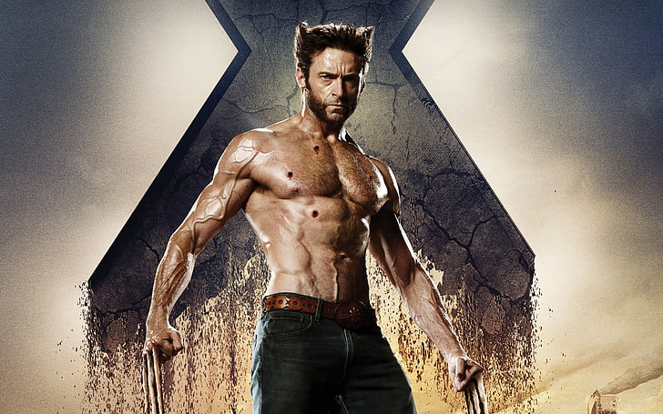 Hugh Jackman as Wolverine, X-Men: Days of Future Past, shirtless