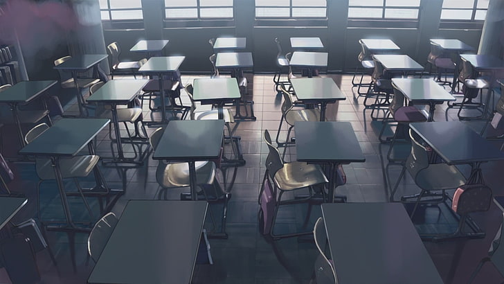 black wooden dining table set, anime, Makoto Shinkai , in a row