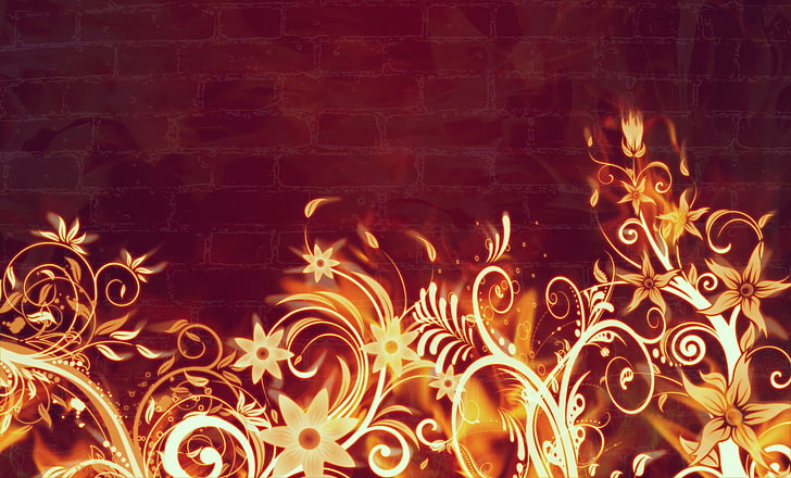 Hd Wallpaper Yellow Floral Illustration Flowers Fire Flame Abstract Burn Wallpaper Flare