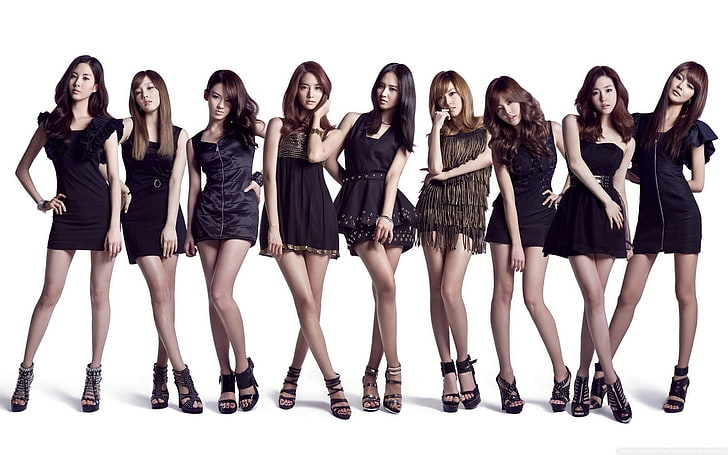women's black sleeveless dress, group of women, Asian, Korean, HD wallpaper