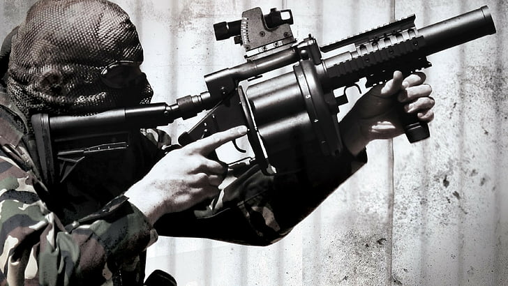 army holding sub-machine gun screensaver, Milkor SuperSix MRGL, HD wallpaper