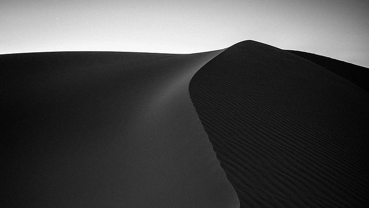 desert, landscape, sand, monochrome, sand dunes, nature, dark, HD wallpaper