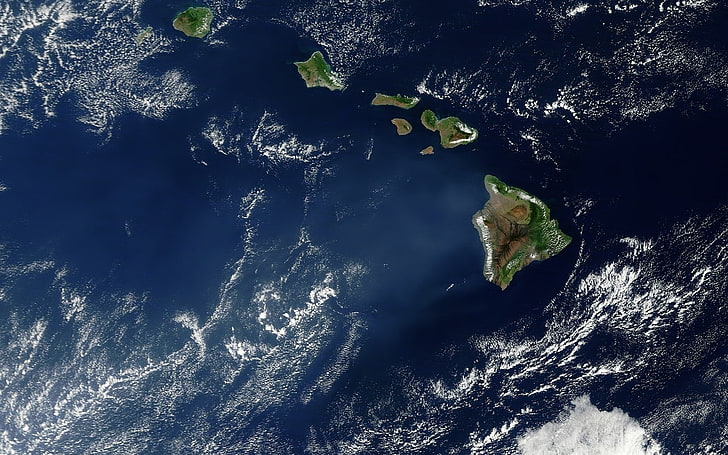 satellite view of earth, clouds, space, Hawaii, no people, animal, HD wallpaper