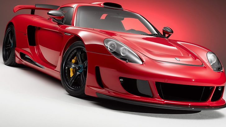 red and black convertible coupe, Porsche Carrera GT, red cars