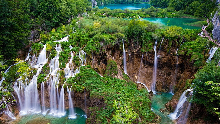 waterfall, summer, plitvice, croatia, europe, plitvice lakes, HD wallpaper