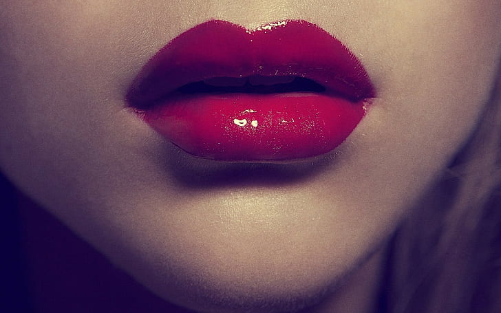 face, women, juicy lips, closeup, red lipstick, mouths, HD wallpaper