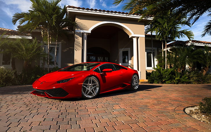 Red Lamborghini Huracan supercar, Miami, Florida, HD wallpaper