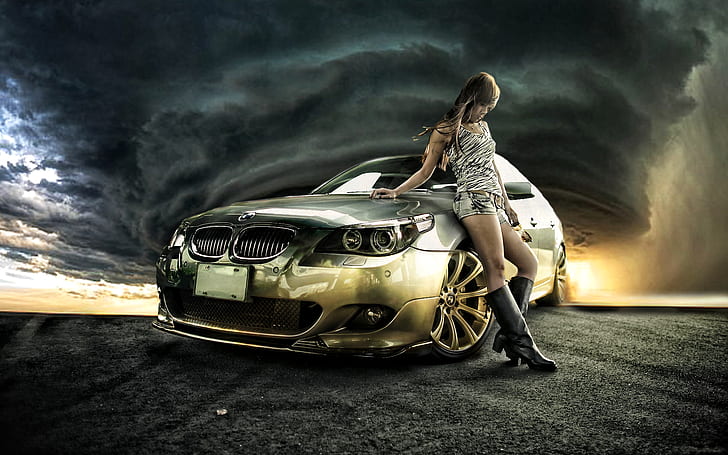 concept art, women with cars, mode of transportation, motor vehicle, HD wallpaper