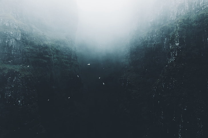 waterfalls poster, landscape, cliff, mist, fog, tranquility, nature, HD wallpaper