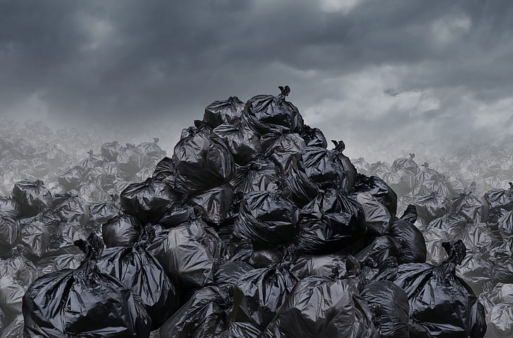 pollution, trash bags, waste, HD wallpaper