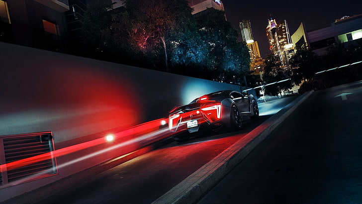 car, the city, supercar, black, race, headlights, Lykan Hypersport, HD wallpaper