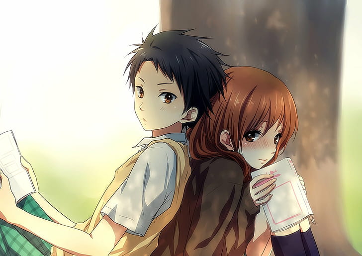HD wallpaper: anime, couple, girl, guy, love, school, tree, uniform |  Wallpaper Flare