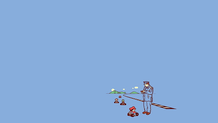 Super Mario illustration, minimalism, Super Mario Kart, sky, clear sky