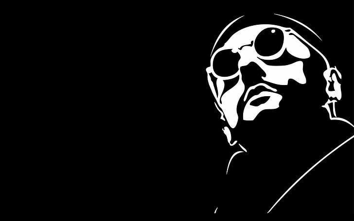 man with sunglasses stencil artwork, Leon, Jean Reno, copy space