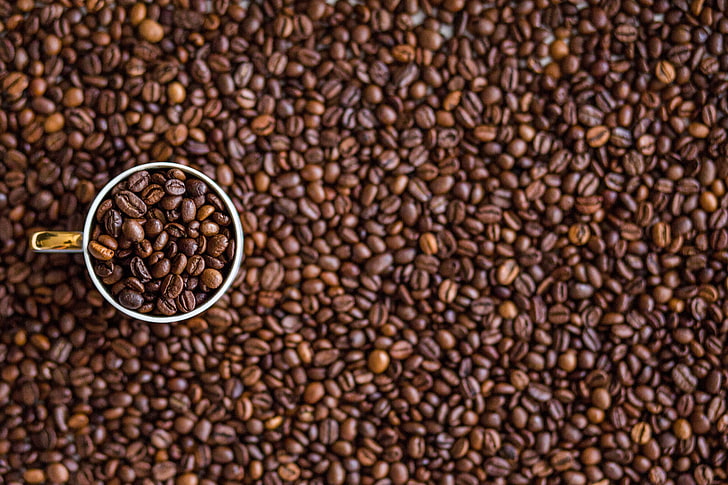 coffee beans, mugs, coffee - drink, roasted coffee bean, food and drink, HD wallpaper